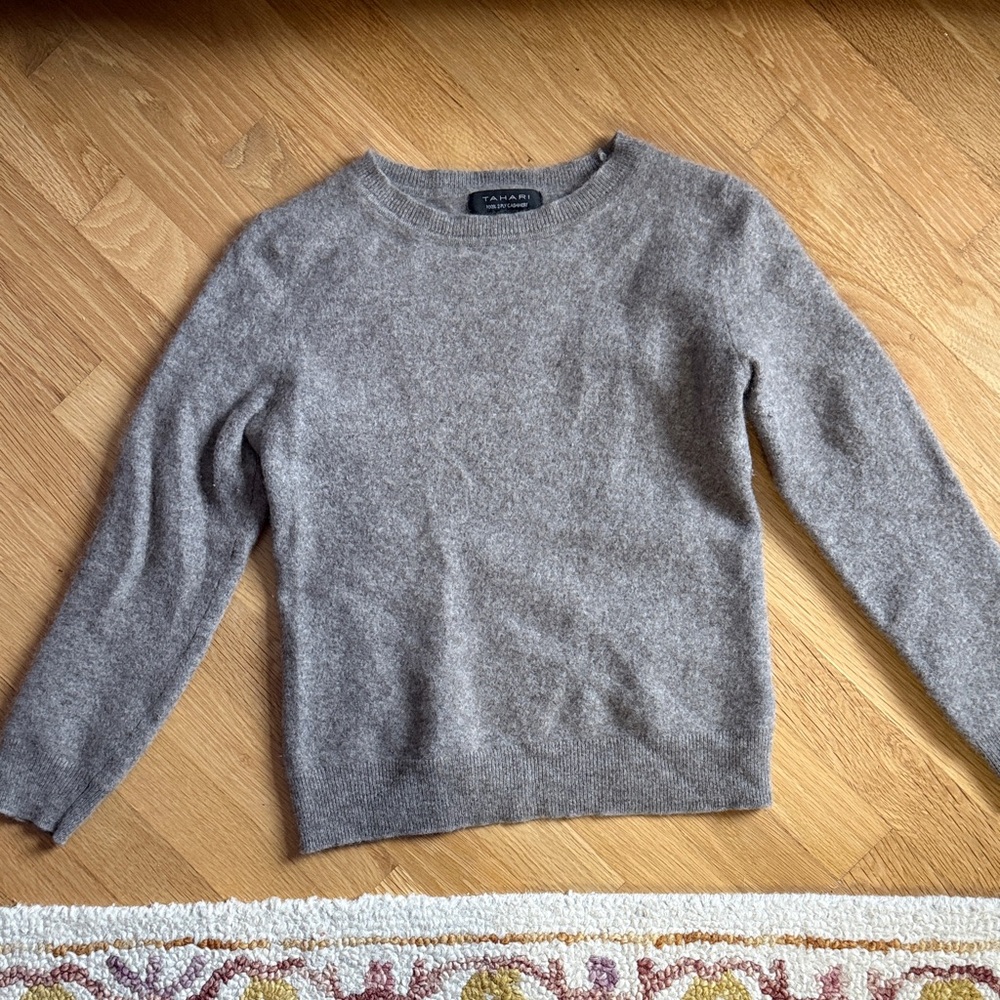 Tahari Light Brown 2-Ply Cashmere Crew Neck Sweater